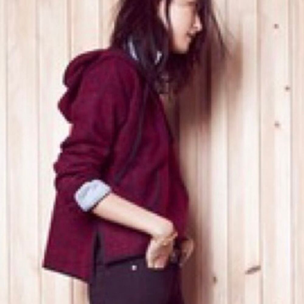 Madewell Brushed Wool Houndstooth Hoodie Red Black size Small